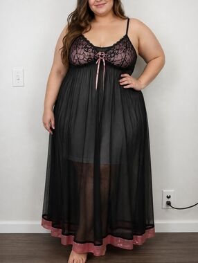 Sweet Heart Lace Mesh Slip Dress Babydoll Nightgown Y2K Whimsical Fairy Grunge